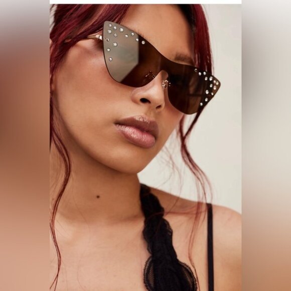 NWT Lele Sadoughi Downtown Metal Cat Eye Dusk Sunglasses‎ Faux Pearls LSSG076DK - Picture 2 of 15